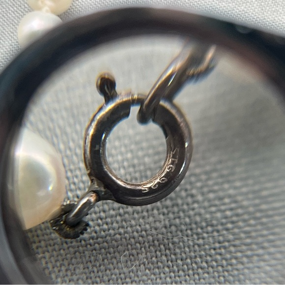 VTG White Freshwater Pearl Necklace w/ Sterling Silver Clasp – 16” Hand-Knotted - Picture 7 of 11